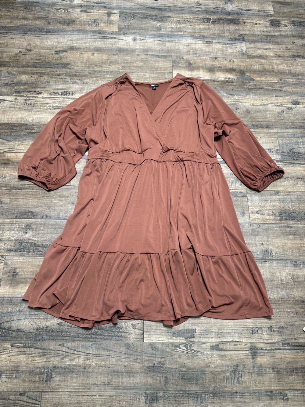 Torrid Mini Studio Surplice Tiered Dress Faux Wrap Rust Brown Plus Size 3X